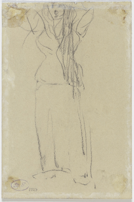 Flüchtige Skizze einer Frauenfigur mit erhobenen Armen de Piet Mondrian