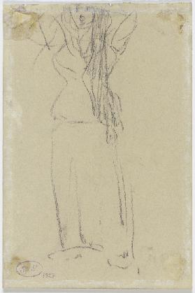 Flüchtige Skizze einer Frauenfigur mit erhobenen Armen