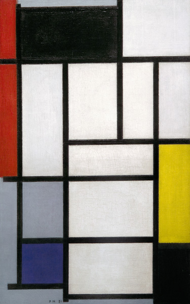 Composición con rojo, negro, amarillo, azul y gris de Piet Mondrian