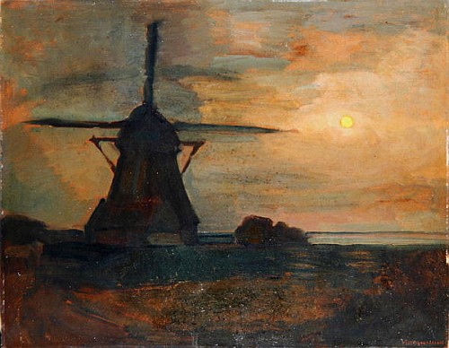 Oostzijdse Mill in Moonlight de Piet Mondrian
