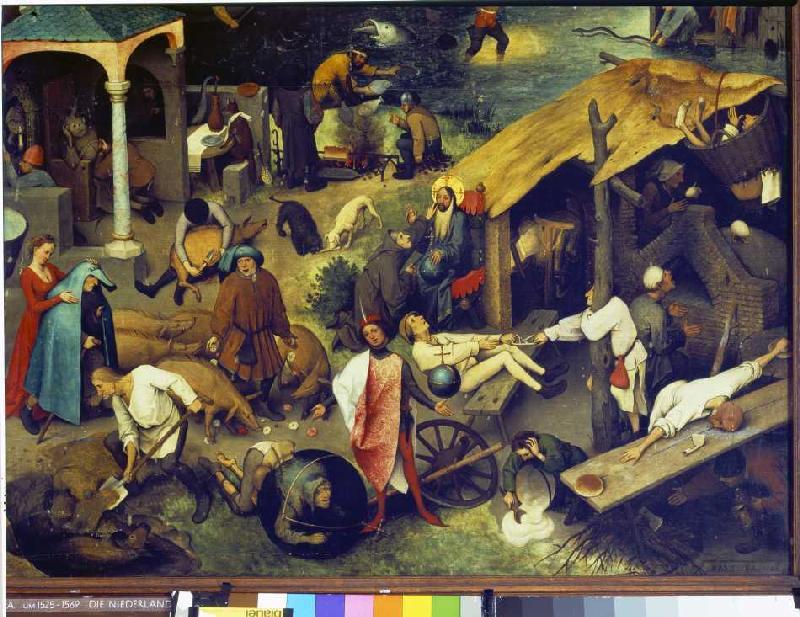 The Dutch proverbs detail on the right below de Pieter Brueghel El Viejo