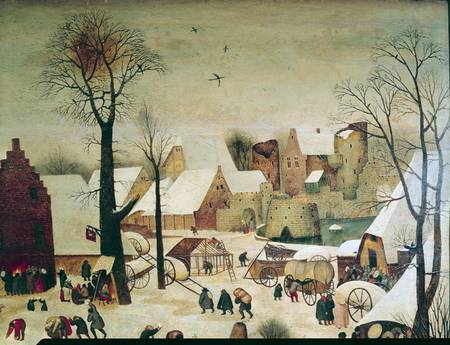 The Census at Bethlehem, detail of the houses and fortifications de Pieter Brueghel el Joven
