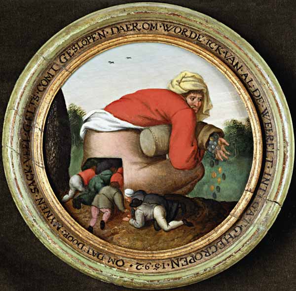 El hombre con la bolsa de dinero y sus aduladores de Pieter Brueghel el Joven

