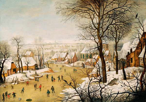 A Winter Landscape with Skaters and a Bird Trap de Pieter Brueghel el Joven
