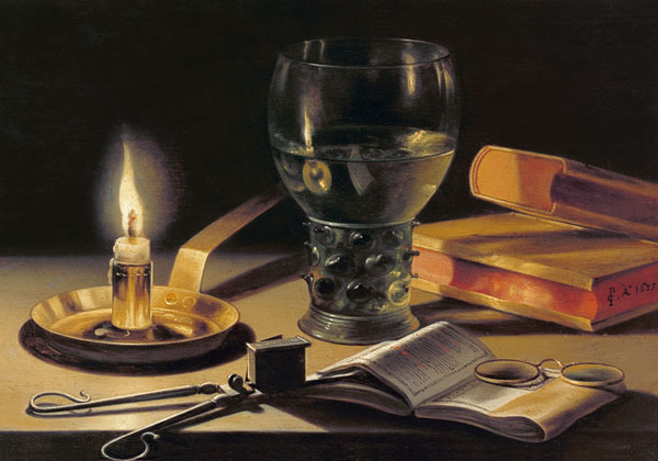 Quiet life with a burning candle de Pieter Claesz