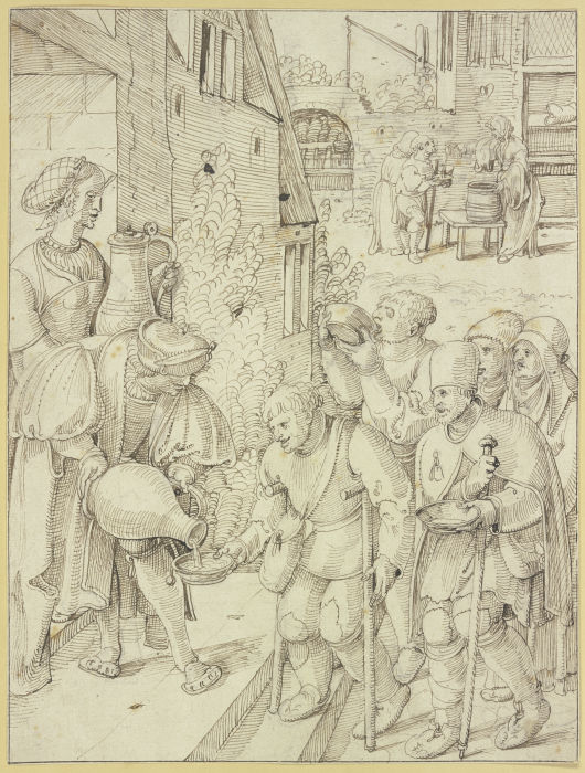 Krüppel und Bettler werden gespeist und getränkt de Pieter Cornelisz. Kunst