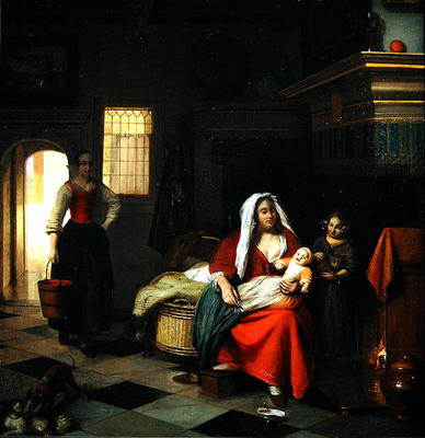 An interior with a Mother and her Children (oil on canvas) de Pieter de Hooch