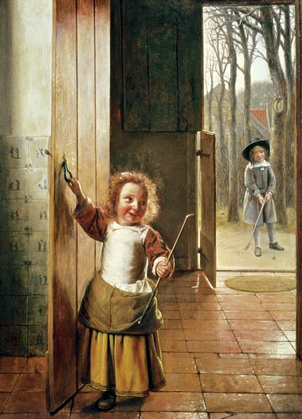 Children in a Doorway with 'Colf' Sticks de Pieter de Hooch