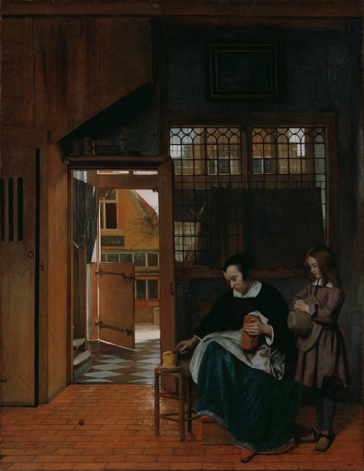 A Woman Preparing Bread and Butter for a Boy de Pieter de Hooch