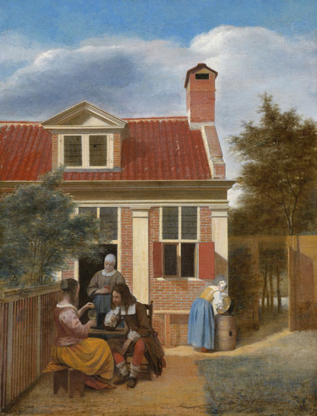A company in the courtyard behind a house de Pieter de Hooch