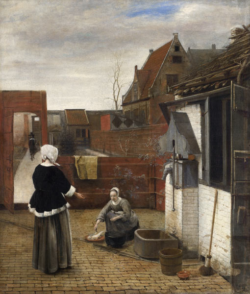 A Woman and her Maid in a Courtyard de Pieter de Hooch
