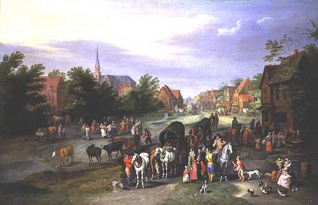 Travellers resting at a village de Pieter Gysels