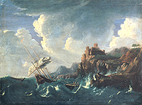 Tempestad en un acantilado de Pieter Mulier (Tempesta)