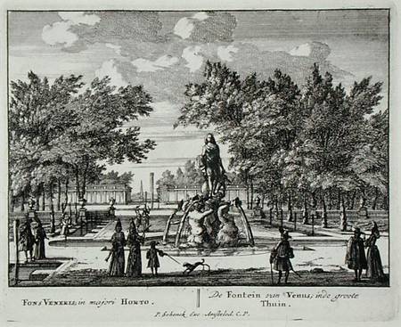 The Fountain of Venus in a grand garden, from 'Admirandorum Quadruplex Spectaculum', by Jan van Call de Pieter Schenk
