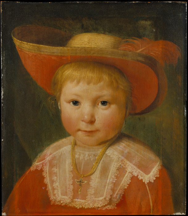 Portrait of a Child with a Red Lined Straw Hat de Pieter Soutman