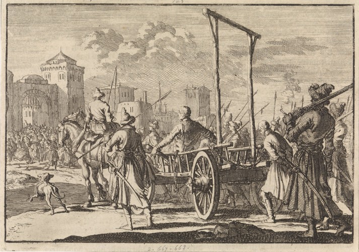 Arrival of Stepan Razin and his brother Frol in an iron cage in Moscow, 1671 de Pieter van der Aa
