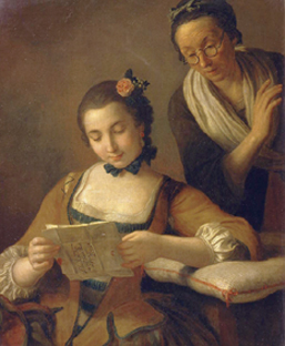 Junge und alte Frau beim Lesen eines Briefes. de Pietro Antonio Conte Rotari