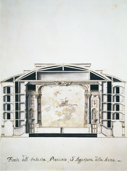 Cross section view of a theatre on the Grand Canal showing the stage and orchest de Pietro Bianchi