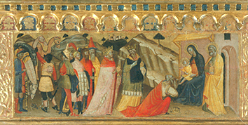 Die Anbetung der Könige. Predella des Polyptichons "Krönung Mariae" de Pietro di Miniato