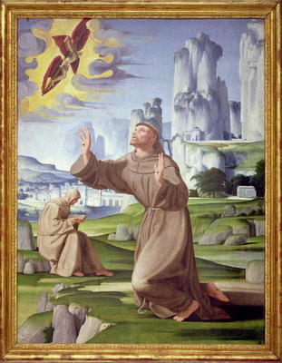 St. Francis Receiving the Stigmata (tempera on panel) (see also 59263) de Pietro Francione