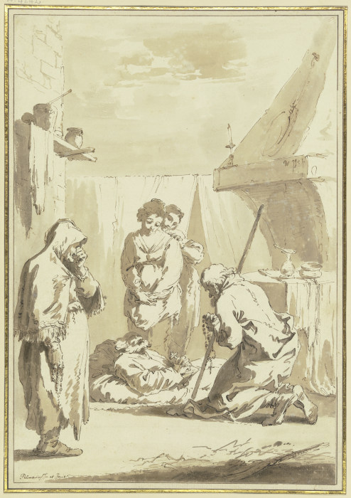 In einer Bauernstube stirbt ein alter Mann, von den Seinigen beweint de Pietro Palmieri d. Ä.