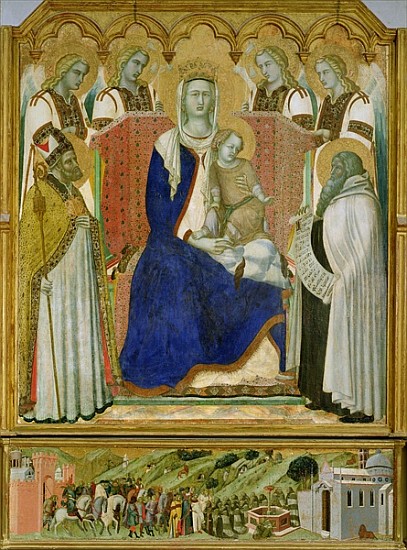 The Carmine Altarpiece, central panel depicting the Virgin and Child with angels, St. Nicholas and t de Pietro Lorenzetti