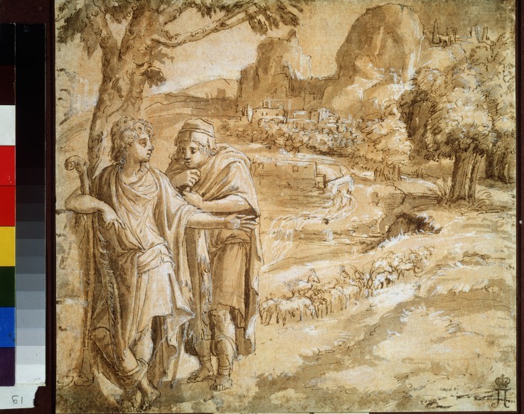 Shepherd and piligrim in a landscape de Pirro Ligorio