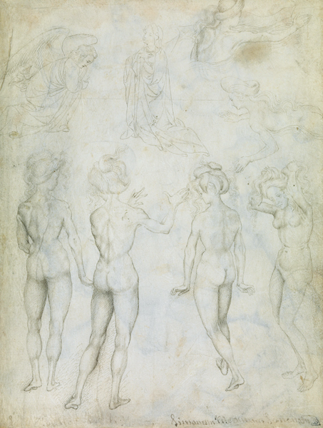 Four Studies of a Female Nude, an Annunciation and Two Studies of a Woman Swimming de Pisanello