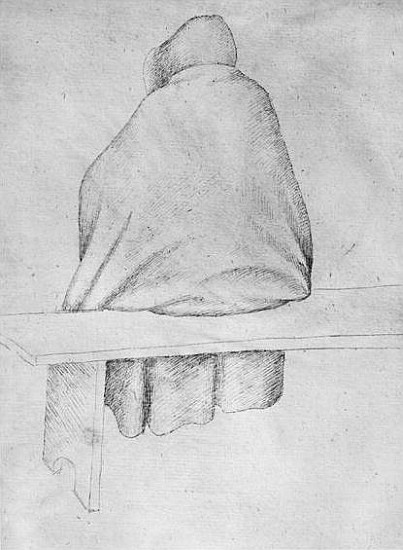 Monk seated on a bench, seen from behind, from the The Vallardi Album de Pisanello