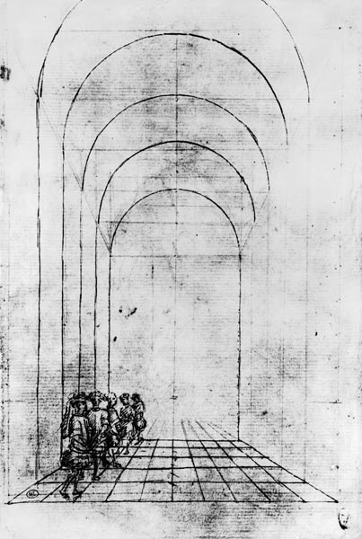 People under an Arch (black & white photoprint) de Pisanello