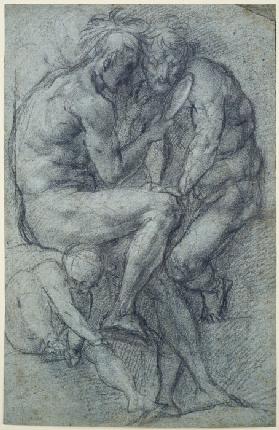 Studies of nudes (two men, seated, looking in a mirror, and a seated boy)