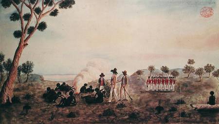 Mr White, Harris and Laing with a Party of Soldiers Visiting Botany Bay Colebee at that Place when W de Port Jackson Painter