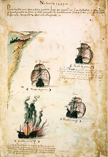 Departure of Vasco da Gama (c.1469-1524) in 1497, from ''Libro das Armadas'' de Portuguese School