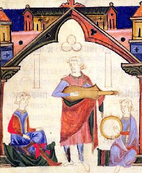 Fol.12v Musicians playing the guitar and tambourine, from the ''Chansonnier des Nobles''