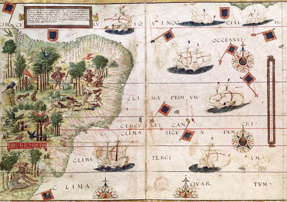 Brazil from the 'Miller Atlas' by Pedro Reinel, c.1519 (see 199955 for detail) de Portuguese School, (16th century)