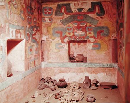 Reconstruction of Tomb 104 from Monte Alban, containing a skeleton de Pre-Columbian