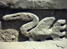 Bird design on one of the walls inside the ruined pre-Inca city, built by the Chimu