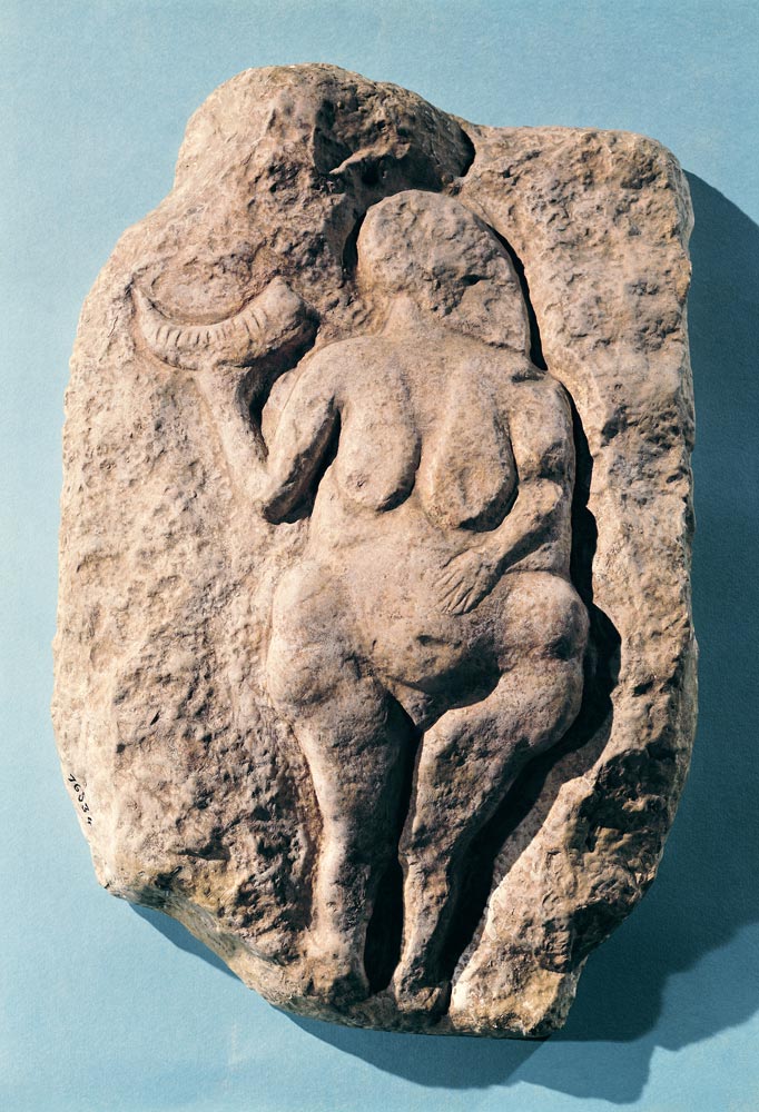 Venus with a horn, from Laussel in the Dordogne de Prehistoric