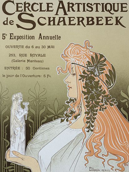 Reproduction of a poster advertising 'Schaerbeek's Artistic Circle, the Fifth Annual Exhibition', Ga de Privat Livemont