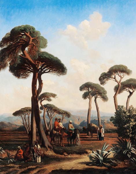 Arabs and Camels in Wooded Landscape de Prosper Marilhat