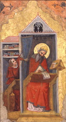 St. Gregory the Great (540-604) in his Study (tempera on panel) de Pseudo Jacopino  di Francesco