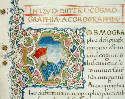 Ms Lat 463 fol.21r Historiated initial 'C' with a portrait of Ptolemy (c.90-168) from a Map of the W de Ptolemy