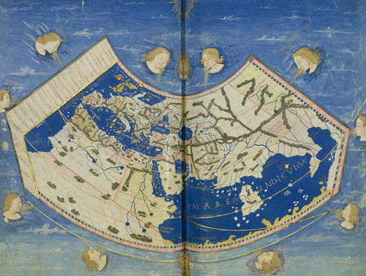 Ms Lat 463 Fol.75v-76r Map of the World with the Twelve Winds (vellum) de Ptolemy
