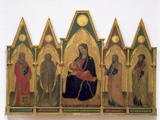 Madonna of Humility with Saints (tempera on panel) de Puccio di Simone