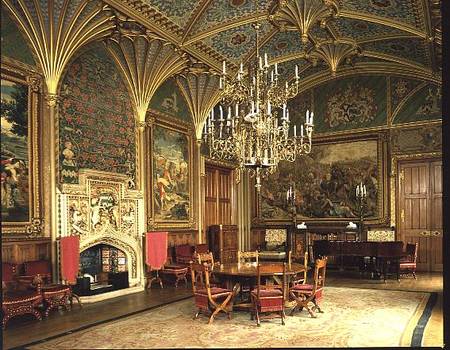 Eastnor Castle, Herefordshire: the drawing room, with furniture designed de Pugin