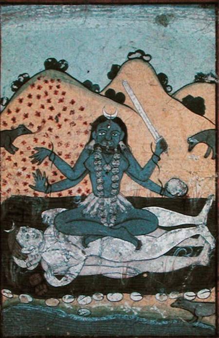 The Goddess Kali seated in intercourse with the double corpse of Shiva, 19th century, Punjab de Punjabi School