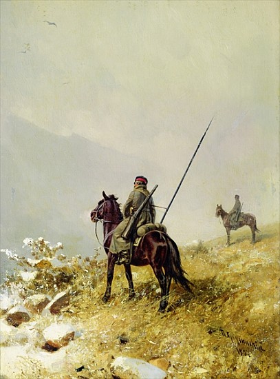 The Patrol, 1887 (oil on cardboard) de Pyotr Nikolayevich Grusinsky