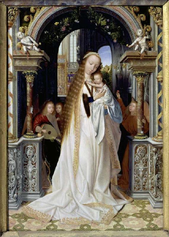 The virgin with the child and three angels de Quinten Massys