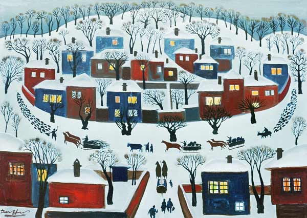 Winter Village, 1969 (oil on canvas)  de Radi  Nedelchev