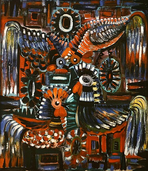 Roosters, 1967 (oil on canvas)  de Radi  Nedelchev